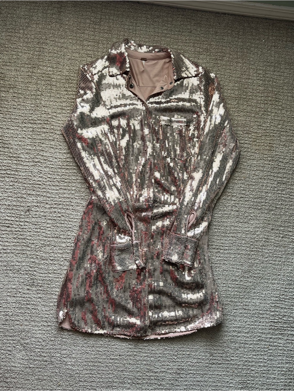 Sequin Long Sleeve Jacket Dress - Pink Silver